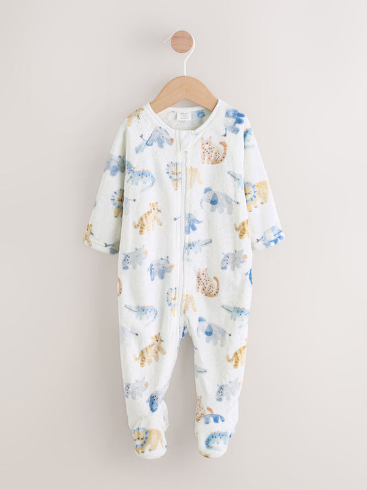 Ecru Safari Fleece Baby Sleepsuit