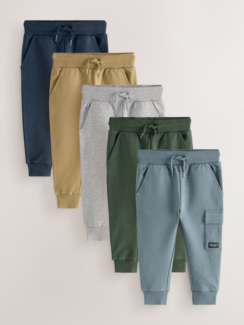 Black/Grey Marl/Tan Brown Skinny Fit Joggers 5 Pack (3mths-7yrs) image 1