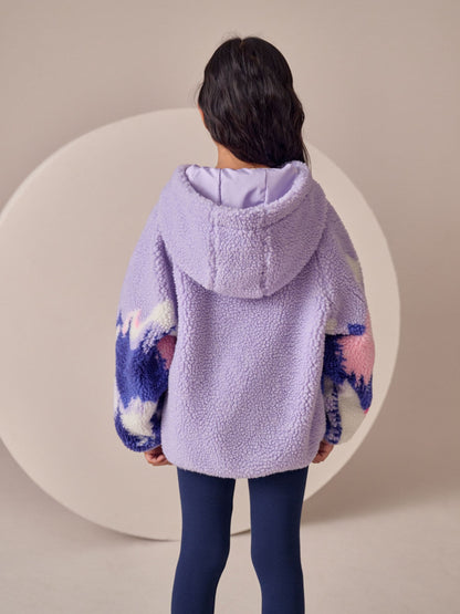 Purple/Pink Mountain Scene Hooded Zip Borg Fleece Jacket (3-16yrs)