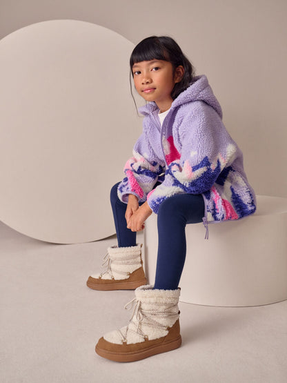 Purple/Pink Mountain Scene Hooded Zip Borg Fleece Jacket (3-16yrs)