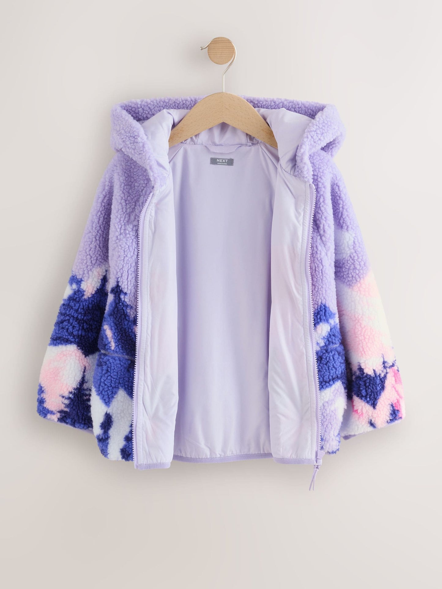 Purple/Pink Mountain Scene Hooded Zip Borg Fleece Jacket (3-16yrs)