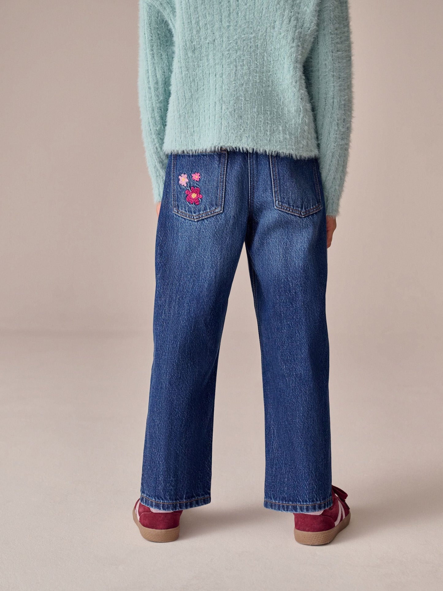 Dsiney Kidz - Mid Blue Regular Fit Floral Embroidered Straight Leg Jeans (3-16yrs) image 3