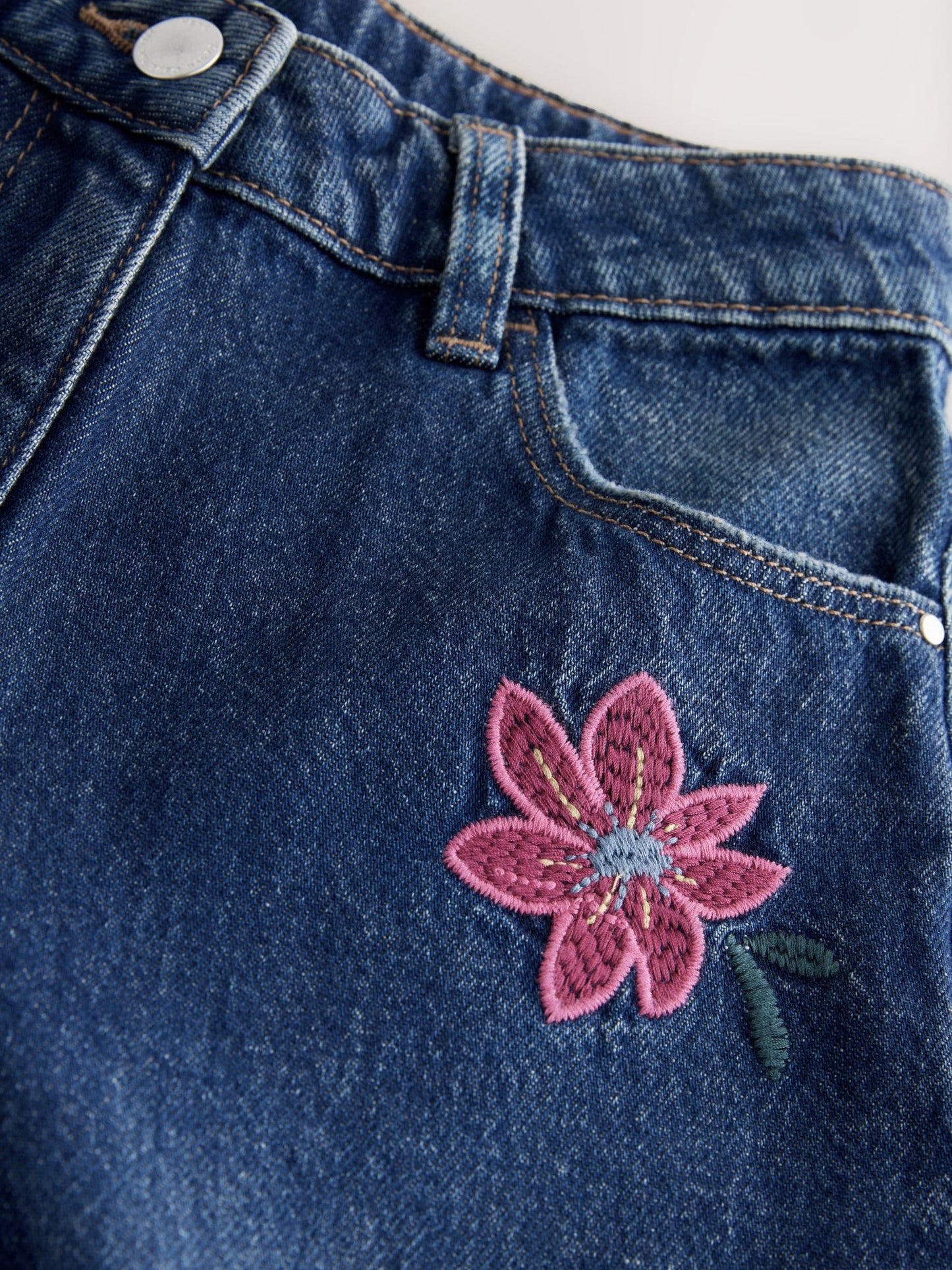 Dsiney Kidz - Mid Blue Regular Fit Floral Embroidered Straight Leg Jeans (3-16yrs) image 7