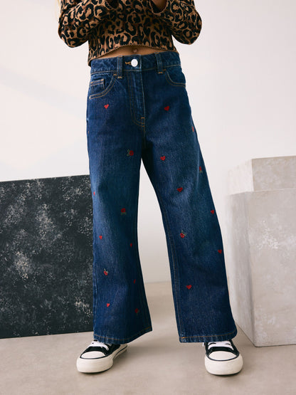 Dsiney Kidz - Dark Blue Wide Floral Print Embellished Jeans (3-16yrs) image 1