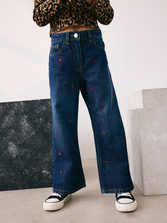Dsiney Kidz - Dark Blue Wide Floral Print Embellished Jeans (3-16yrs) image 1
