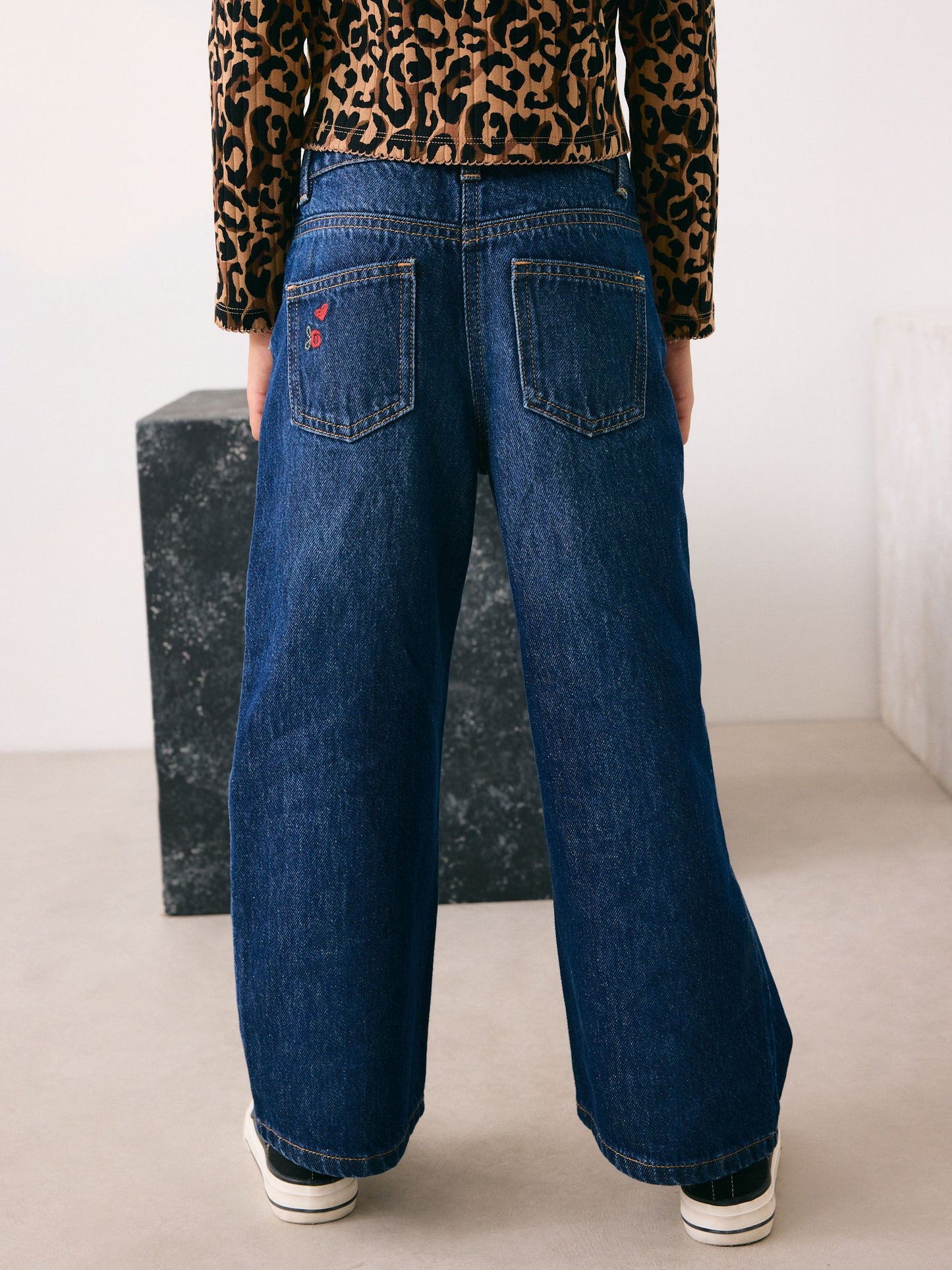 Dsiney Kidz - Dark Blue Wide Floral Print Embellished Jeans (3-16yrs) image 2