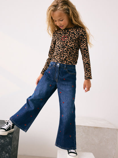Dsiney Kidz - Dark Blue Wide Floral Print Embellished Jeans (3-16yrs) image 3