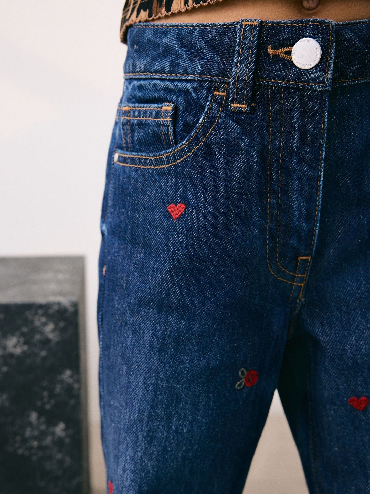Dsiney Kidz - Dark Blue Wide Floral Print Embellished Jeans (3-16yrs) image 4