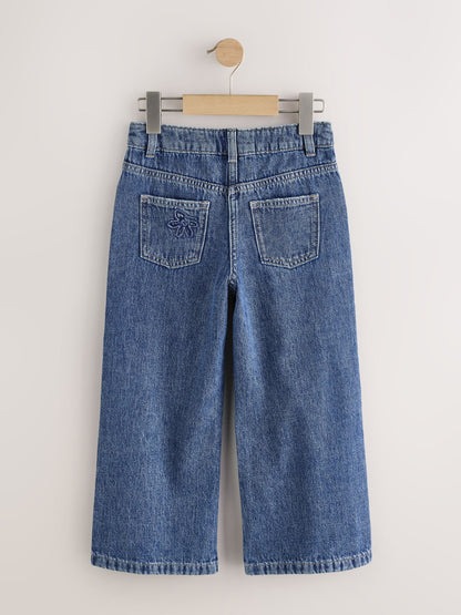 Dsiney Kidz - Mid Blue Wide Fit Wide Floral Print Embellished Jeans (3-16yrs) image 1