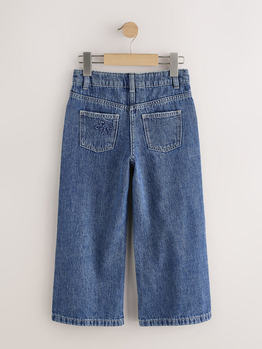 Dsiney Kidz - Mid Blue Wide Fit Wide Floral Print Embellished Jeans (3-16yrs) image 1