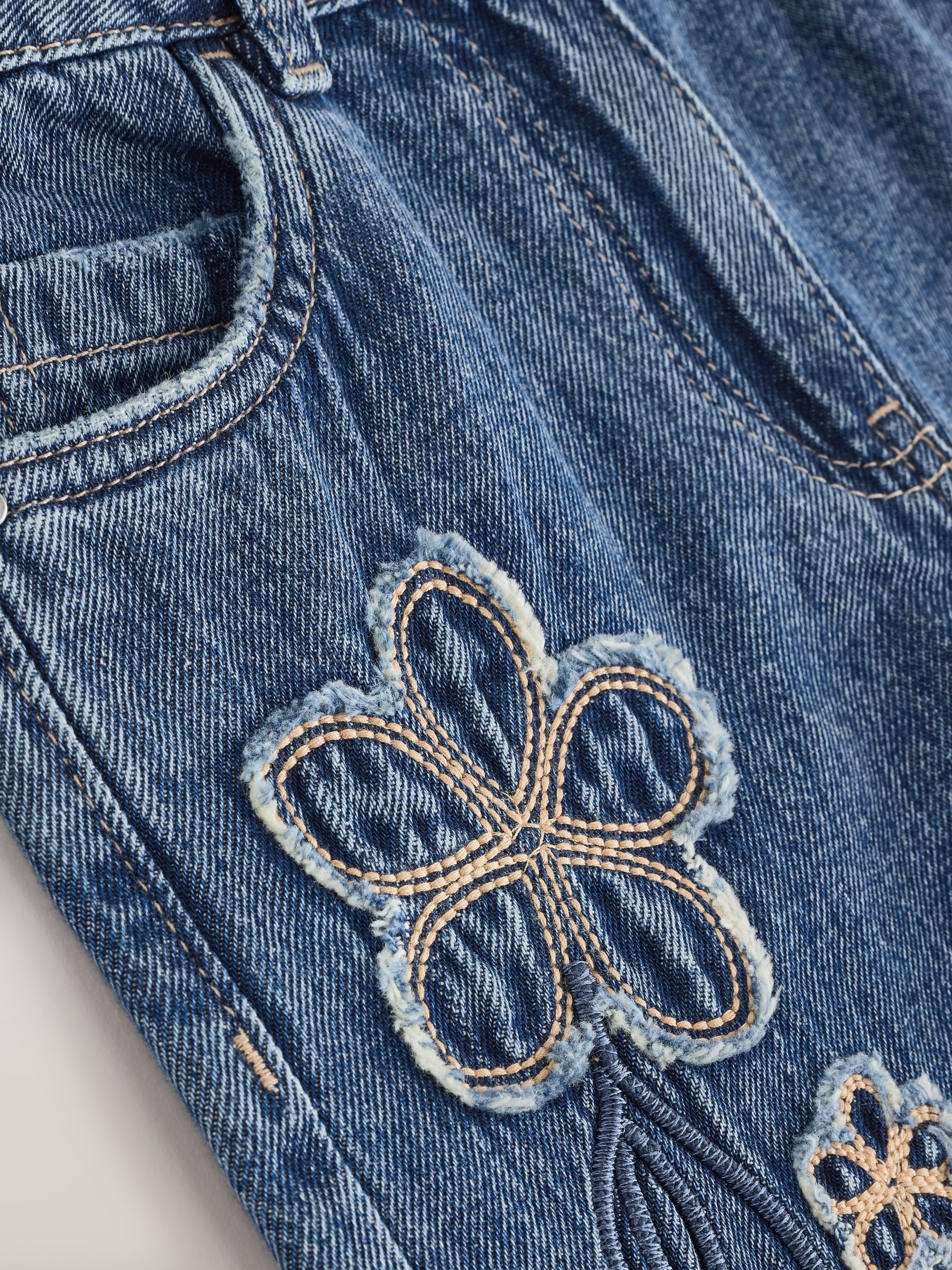 Dsiney Kidz - Mid Blue Wide Fit Wide Floral Print Embellished Jeans (3-16yrs) image 4