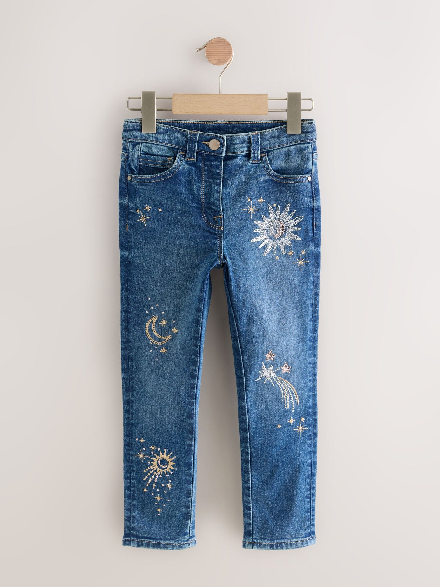 Dsiney Kidz - Mid Blue Skinny Fit Floral Embroidered Straight Leg Jeans (3-16yrs) image 1