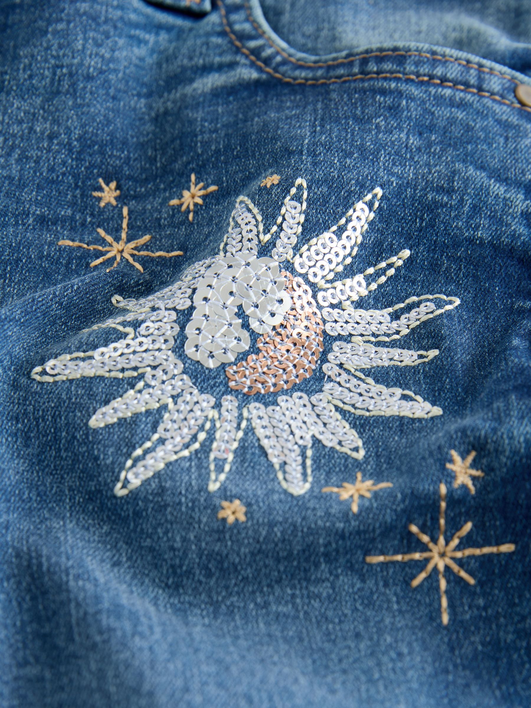 Dsiney Kidz - Mid Blue Skinny Fit Floral Embroidered Straight Leg Jeans (3-16yrs) image 3