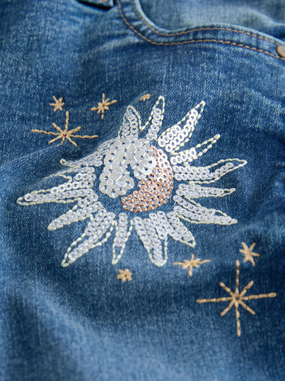 Dsiney Kidz - Mid Blue Skinny Fit Floral Embroidered Straight Leg Jeans (3-16yrs) image 3