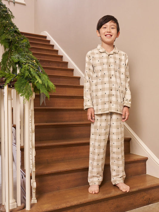 Neutral check Matching Family Christmas Button Through Pyjamas (9mths-16yrs) image 1