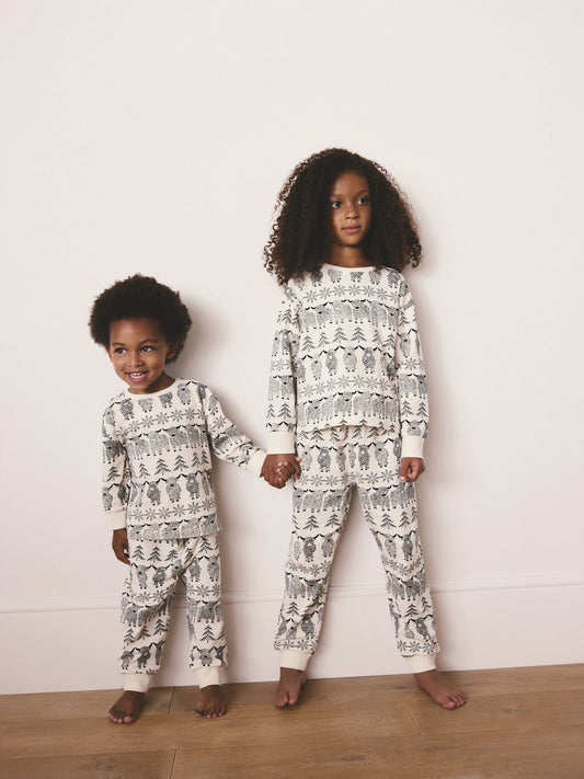 Ecru White Matching Family Christmas Fairisle Pattern Hamish Pyjamas (9mths-16yrs) image 1