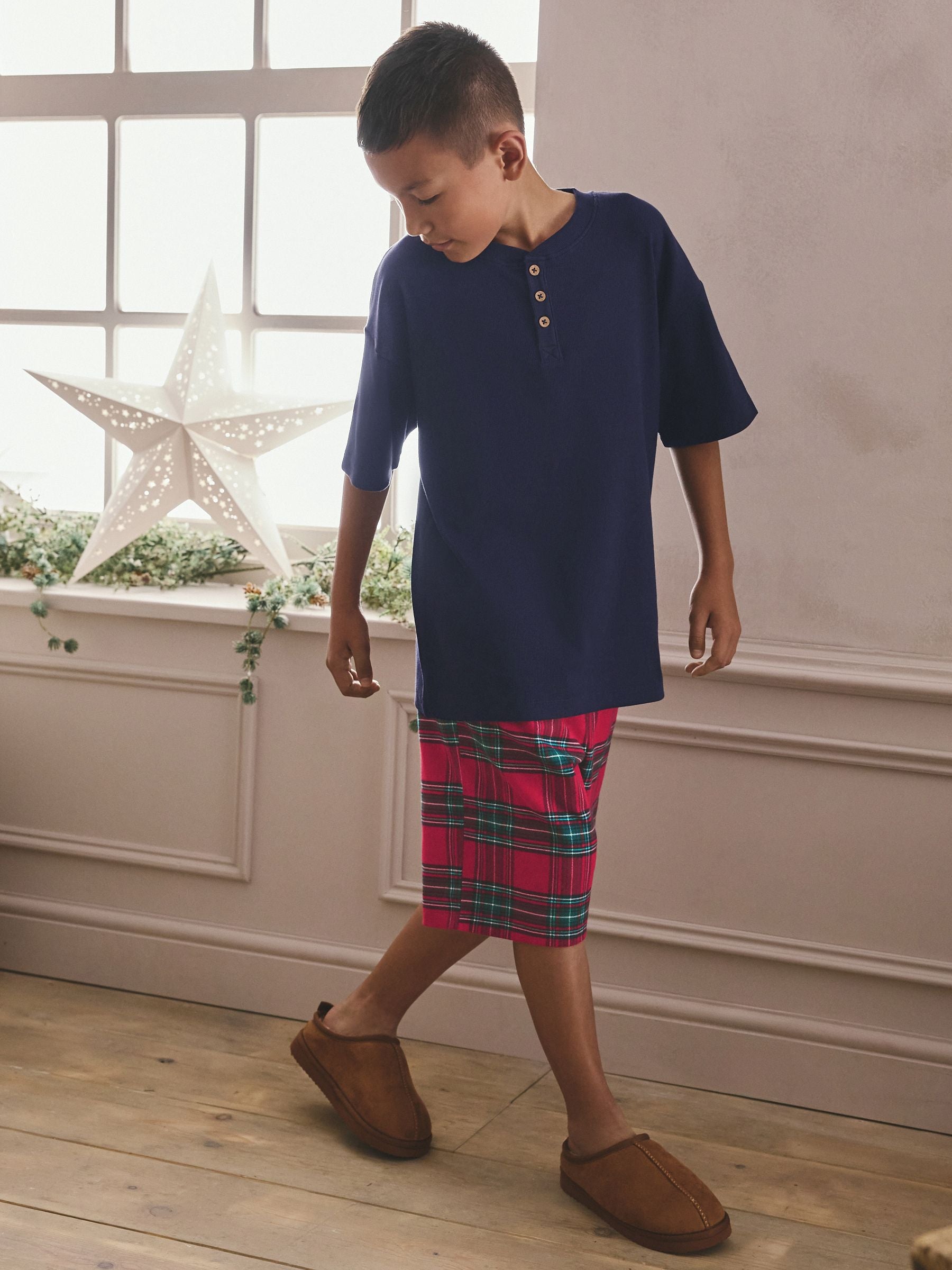 Red Tartan Matching Family Christmas Short Pyjamas (5-16yrs) image 1