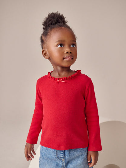Red Long Sleeve Pointelle T-Shirt (3mths-7yrs)