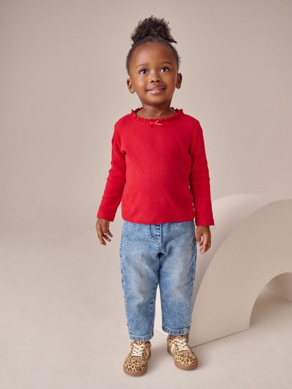 Red Long Sleeve Pointelle T-Shirt (3mths-7yrs)