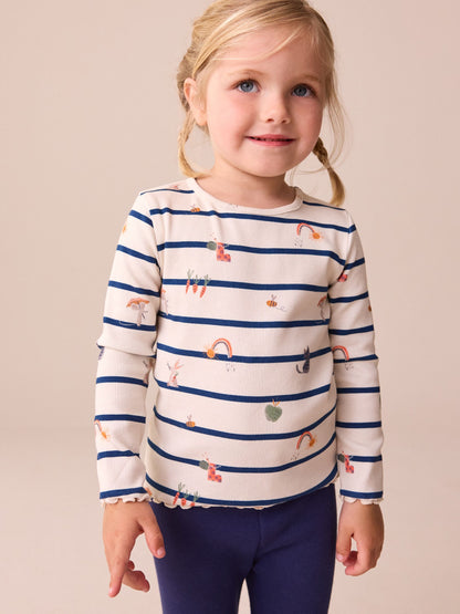 Dsiney Kidz - Ecru/Navy Stripe Character Rib Long Sleeve T-Shirt (3mths-7yrs) image 1