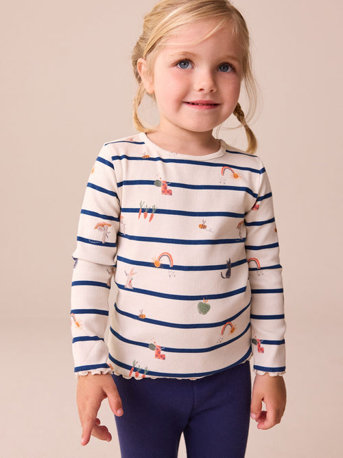 Dsiney Kidz - Ecru/Navy Stripe Character Rib Long Sleeve T-Shirt (3mths-7yrs) image 1
