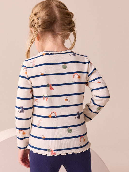 Dsiney Kidz - Ecru/Navy Stripe Character Rib Long Sleeve T-Shirt (3mths-7yrs) image 2