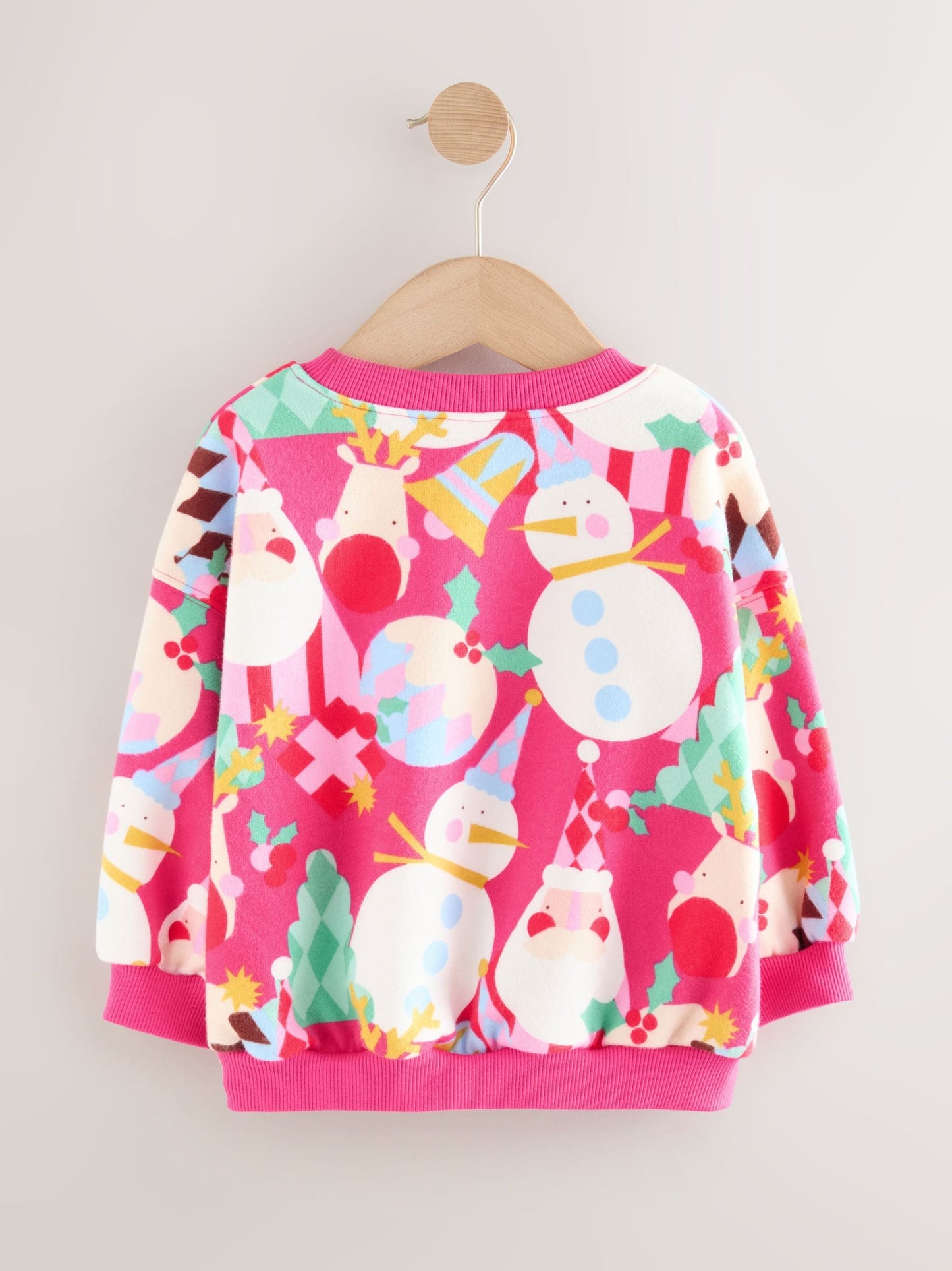 Bright Pink Christmas Print Crew Neck Sweatshirt (3mths-7yrs)