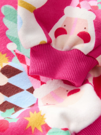 Bright Pink Christmas Print Crew Neck Sweatshirt (3mths-7yrs)