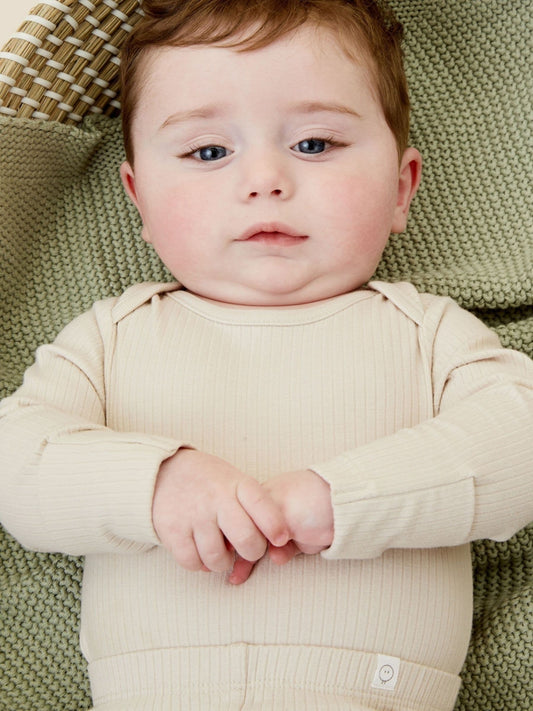 Dsiney Kidz - MORI Natural Ribbed Stretch Long Sleeve Envelope Neckline Bodysuit image 1
