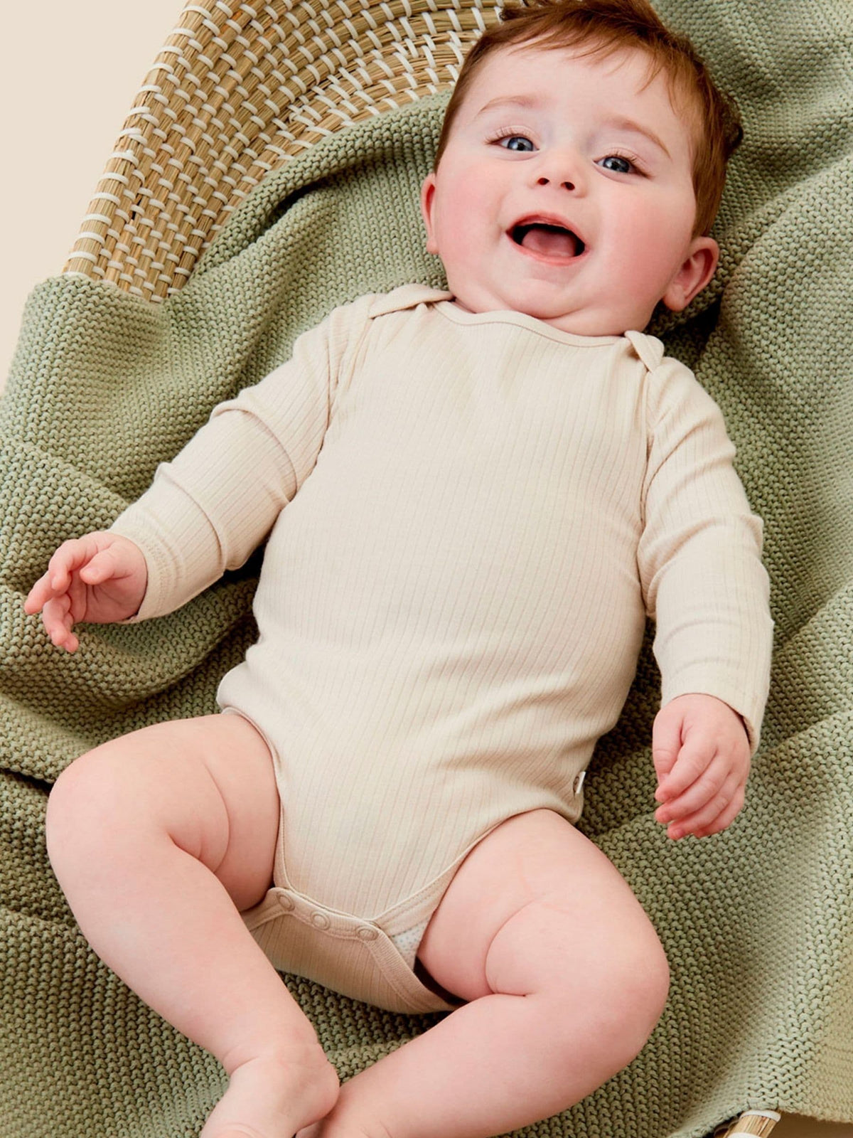 Dsiney Kidz - MORI Natural Ribbed Stretch Long Sleeve Envelope Neckline Bodysuit image 2