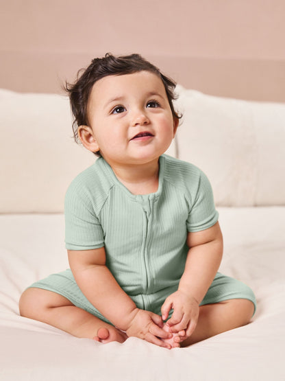 MORI Mint Green Zip Up Summer Short Sleepsuit Romper image 1
