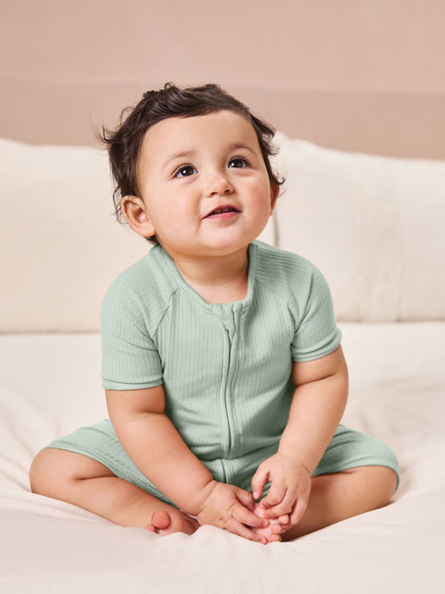 MORI Mint Green Zip Up Summer Short Sleepsuit Romper image 1