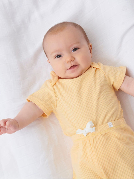 Dsiney Kidz - MORI Yellow Ribbed Stretch Short Sleeve Bodysuit image 1