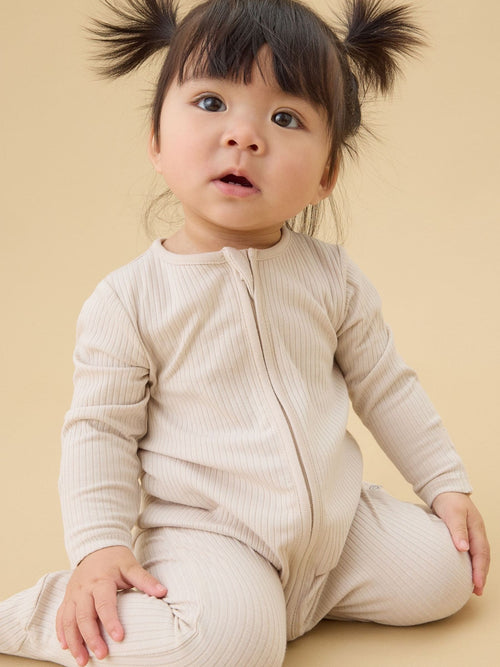 MORI Ecru Stretch Supersoft 2 Way Zip Sleepsuit image 1