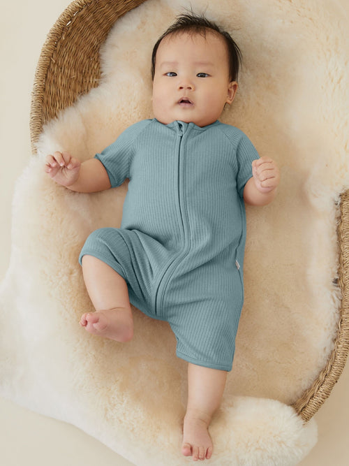 MORI Blue Zip Up Summer Short Sleepsuit Romper image 1