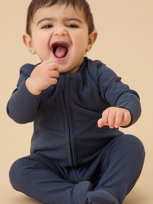 MORI Navy Stretch Supersoft 2 Way Zip Sleepsuit image 1