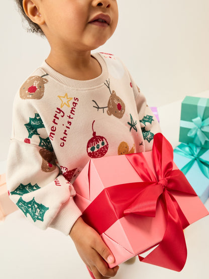 Beige/Red Christmas Print Sweatshirt & Leggings Set (3mths-7yrs)