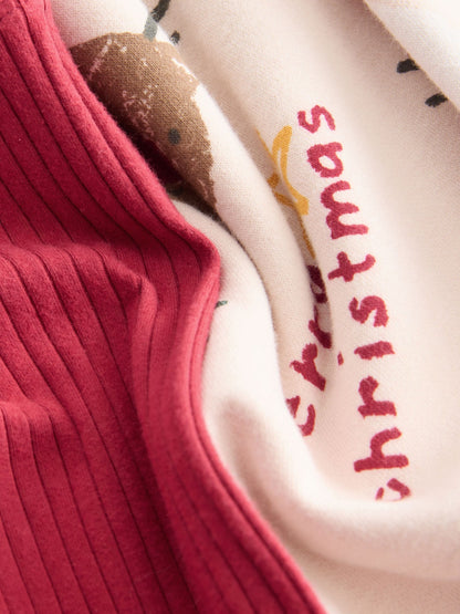 Beige/Red Christmas Print Sweatshirt & Leggings Set (3mths-7yrs)