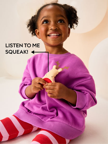 Purple Squeaky Reindeer Christmas Sweatshirt & Leggings Set (3mths-7yrs)