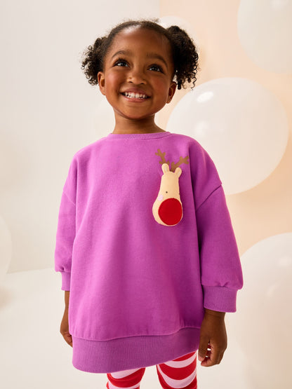 Purple Squeaky Reindeer Christmas Sweatshirt & Leggings Set (3mths-7yrs)
