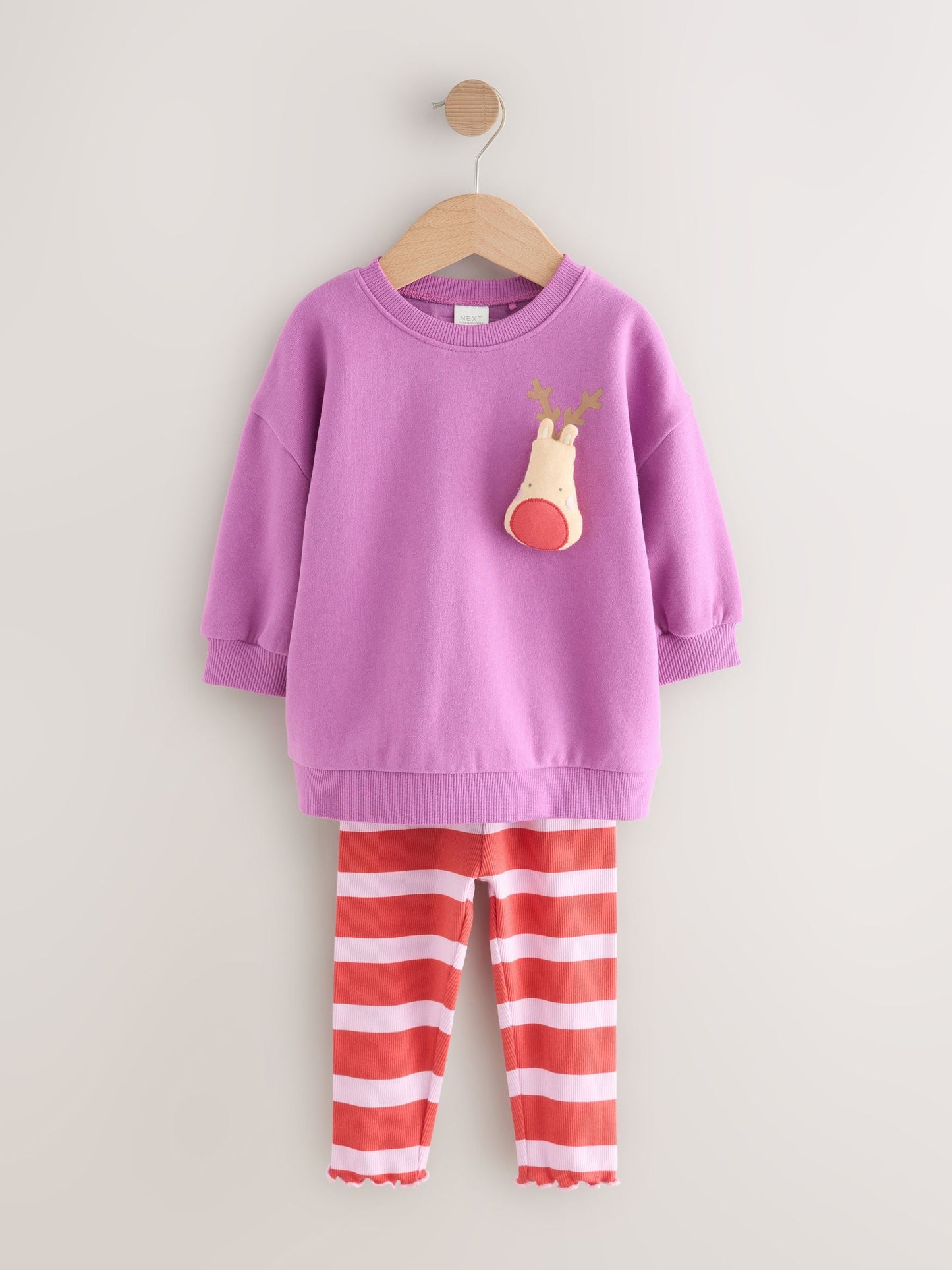 Purple Squeaky Reindeer Christmas Sweatshirt & Leggings Set (3mths-7yrs)