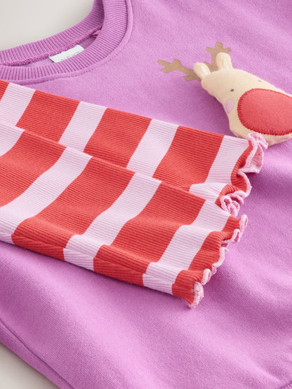 Purple Squeaky Reindeer Christmas Sweatshirt & Leggings Set (3mths-7yrs)