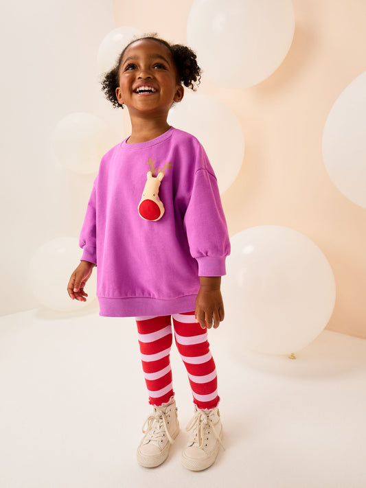 Purple Squeaky Reindeer Christmas Sweatshirt & Leggings Set (3mths-7yrs) image 1