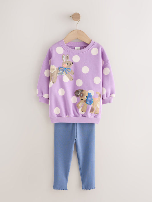 Purple Polka Dot Dogs Sweatshirt & Leggings Set (3mths-7yrs) image 1