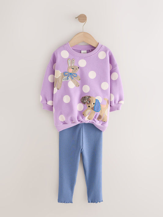 Purple Polka Dot Dogs Sweatshirt & Leggings Set (3mths-7yrs) image 3