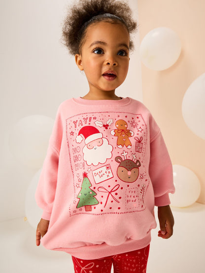 Pink/Red Christmas Sweatshirt and Flare Leggings Set (3mths-7yrs)
