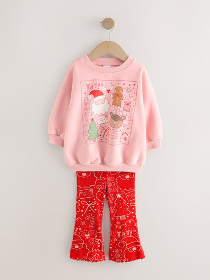 Pink/Red Christmas Sweatshirt and Flare Leggings Set (3mths-7yrs)