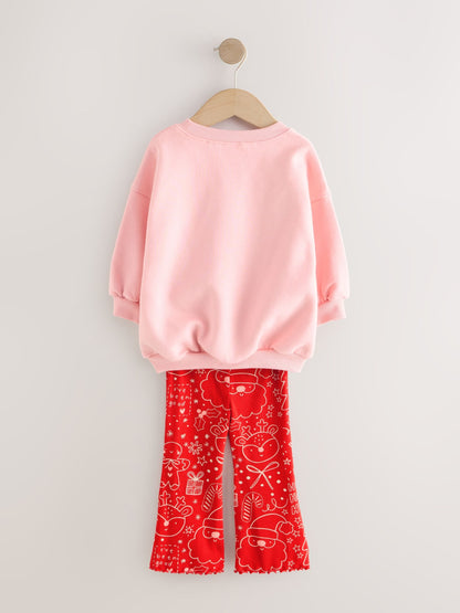 Pink/Red Christmas Sweatshirt and Flare Leggings Set (3mths-7yrs)