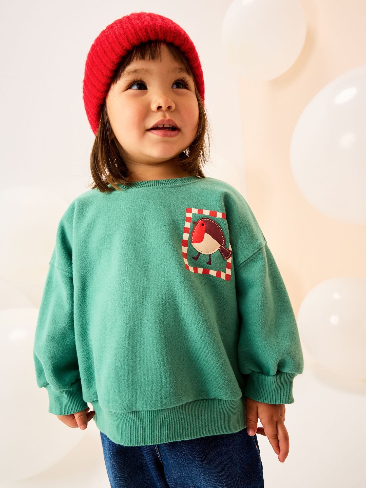 Green Christmas Robin Crew Neck Sweatshirt (3mths-7yrs)