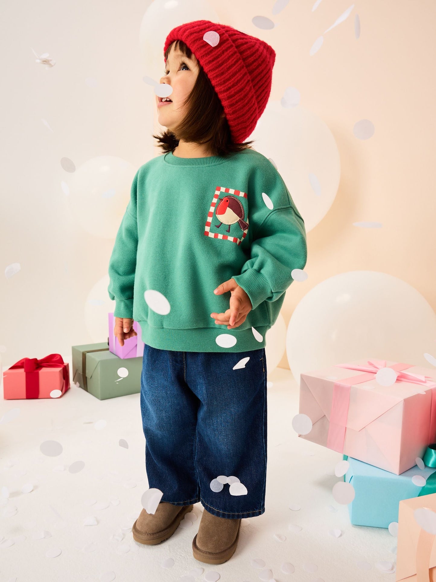 Green Christmas Robin Crew Neck Sweatshirt (3mths-7yrs)